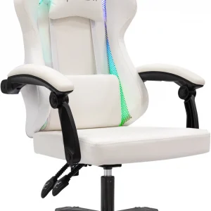 Кресло игровое Knight Wolf RGB белый экокожа/сетка с подголов. крестов. пластик