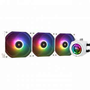 Система жидкостного охлаждения / Thermalright C-VISION-WH-360-ARGB / Система жидкостного охлаждения/ Water Cooling System Thermalright Core Vision 360 (360mm, LED, White, ARGB/ Fans 3x120mm, 72.37CFM, 27.7dBA, 2000RPM/ Pump height 66mm, Rad thickness 27mm/ S 1700, 1200, 1851, 115X, 2011, 2066, AM5, AM4)