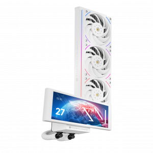 Водяное охлаждение для процессора / Thermalright T-VISION-WH-360-ARGB / Водяное охлаждение для процессора/ Water Cooling System Thermalright Trofeo Vision 360 (360mm, LED, White, ARGB/ Fans 3x120mm, 69CFM, 27dBA, 2150RPM/ Pump height 102mm, 6400RPM, Rad thickness 27mm/ S 1700, 1200, 1851, 115X, 2011, 2066, AM5, AM4)