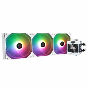 Водяное охлаждение для процессора / Thermalright F-WFRAME-420-ARGB-WH / Водяное охлаждение для процессора/ Water Cooling System Thermalright Frozen Warframe 420 ARGB (420mm, LED, White, ARGB/ Fans 3x140mm, 88.7CFM, 29.8dBA, 1750RPM/ Pump height 60mm, 23dBA, 3000RPM, Rad thickness 27mm/ S 1851, 1700, 1200, 115X, 2011, 2066, AM5, AM4)