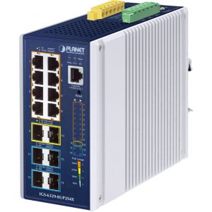 коммутатор / PLANET IGS-6329-8UP2S4X / коммутатор/ PLANET IP30 DIN-rail Industrial L3 8-Port 10/100/1000T 802.3bt PoE + 2-port 1G/2.5G SFP + 4-Port 10G SFP+ Full Managed Switch (-40 to 75 C, 8-port 95W PoE++, 802.3bt/PoH/Force modes, DIDO, ERPS Ring, 1588 PTP TC, Modbus TCP, ONVIF, Cybersecurity features, Layer3 OSPFv2 routing, supports CloudViewer app and MQTT, supports 100FX, 1000X, 2.5G SFP and 10G SFP+, EN61000-6-2/-4 Heavy Industrial EMC and EN50121-4 Railway certified)