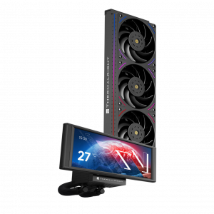 Водяное охлаждение для процессора / Thermalright T-VISION-BL-360-ARGB / Водяное охлаждение для процессора/ Water Cooling System Thermalright Trofeo Vision 360 (360mm, LED, Black, ARGB/ Fans 3x120mm, 69CFM, 27dBA, 2150RPM/ Pump height 102mm, 6400RPM, Rad thickness 27mm/ S 1700, 1200, 1851, 115X, 2011, 2066, AM5, AM4)