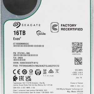 Жесткий диск / Seagate ST16000NM002C / Жесткий диск/ HDD Seagate SATA 16Tb Exos X16 6Gb/s 7200 512Mb OFFICIAL RECERTIFIED 1 year warranty