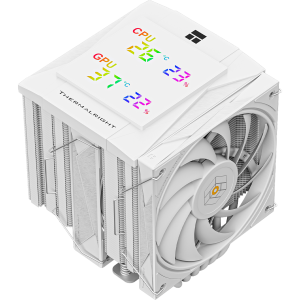 Кулер для процессора / Thermalright RK120-DG-WH / Кулер для процессора/ CPU Cooler Thermalright Royal Knight 120 Digital White (4-pin PWM, LED temp., 162mm, Ni/Cu, 6x6mm, 2x120mm, 80.45CFM/56.36CFM, 29.4dBA/28.4dBA, 2150RPM/1900RPM, S 1200, 1700, 1851, 115X, 2011, 2066, AM4, AM5, white)