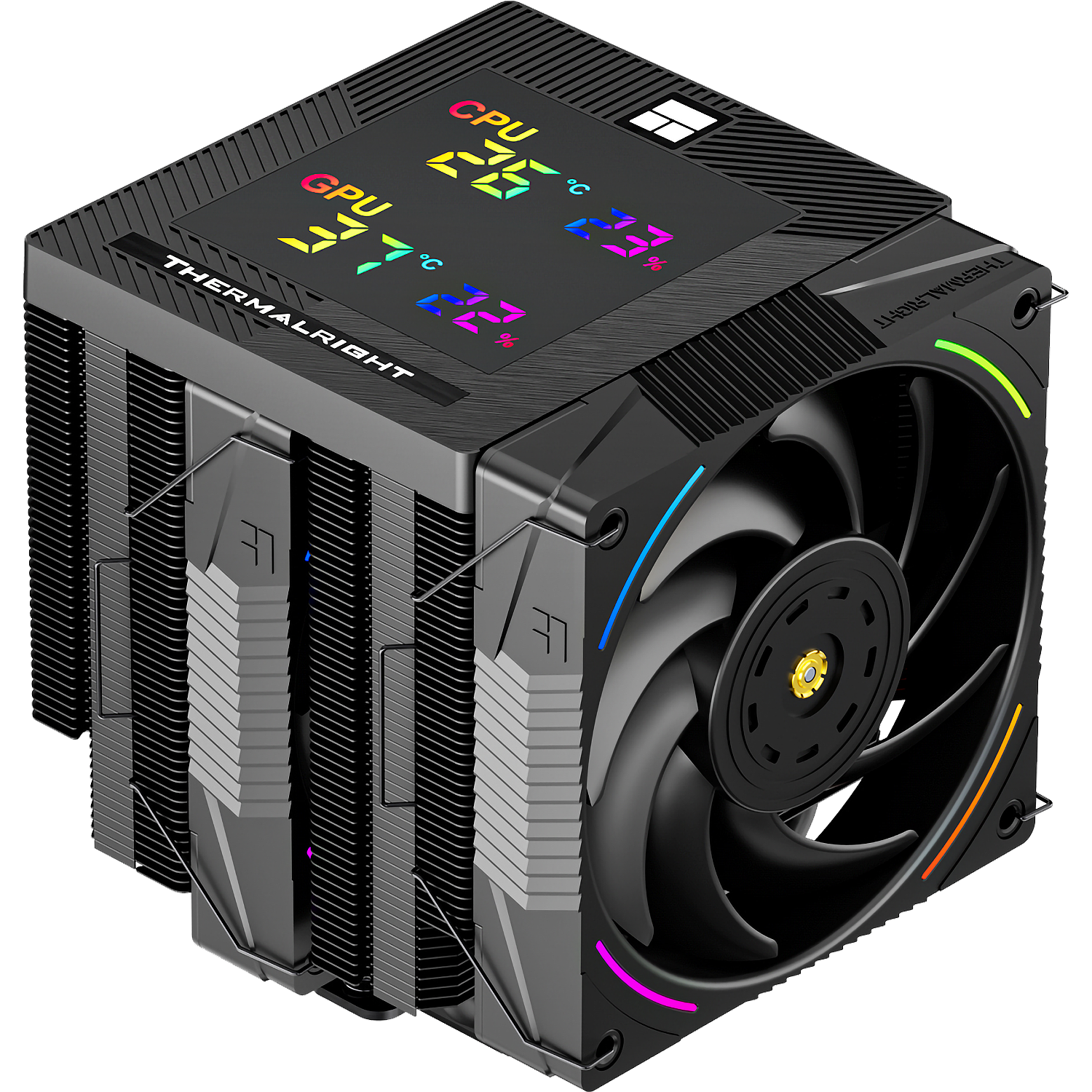 Кулер для процессора / Thermalright PS120-DG-EVO / Кулер для процессора/ CPU Cooler Thermalright Phantom Spirit 120 Digital EVO (4-pin PWM, LED temp., 160mm, Ni/CU, 7x6mm, ARGB, 2x120mm, 69CFM, 27dBA, 2150RPM, S 1851, 1700, 1200, 115X, AM5, AM4, black)