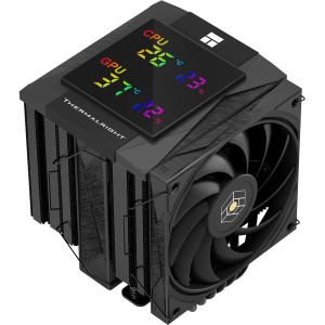 Кулер для процессора / Thermalright RK120-DG-BL / Кулер для процессора/ CPU Cooler Thermalright Royal Knight 120 Digital Black (4-pin PWM, LED temp., 162mm, Ni/Cu, 6x6mm, 2x120mm, 80.45CFM/56.36CFM, 29.4dBA/28.4dBA, 2150RPM/1900RPM, S 1200, 1700, 1851, 115X, 2011, 2066, AM4, AM5, black)