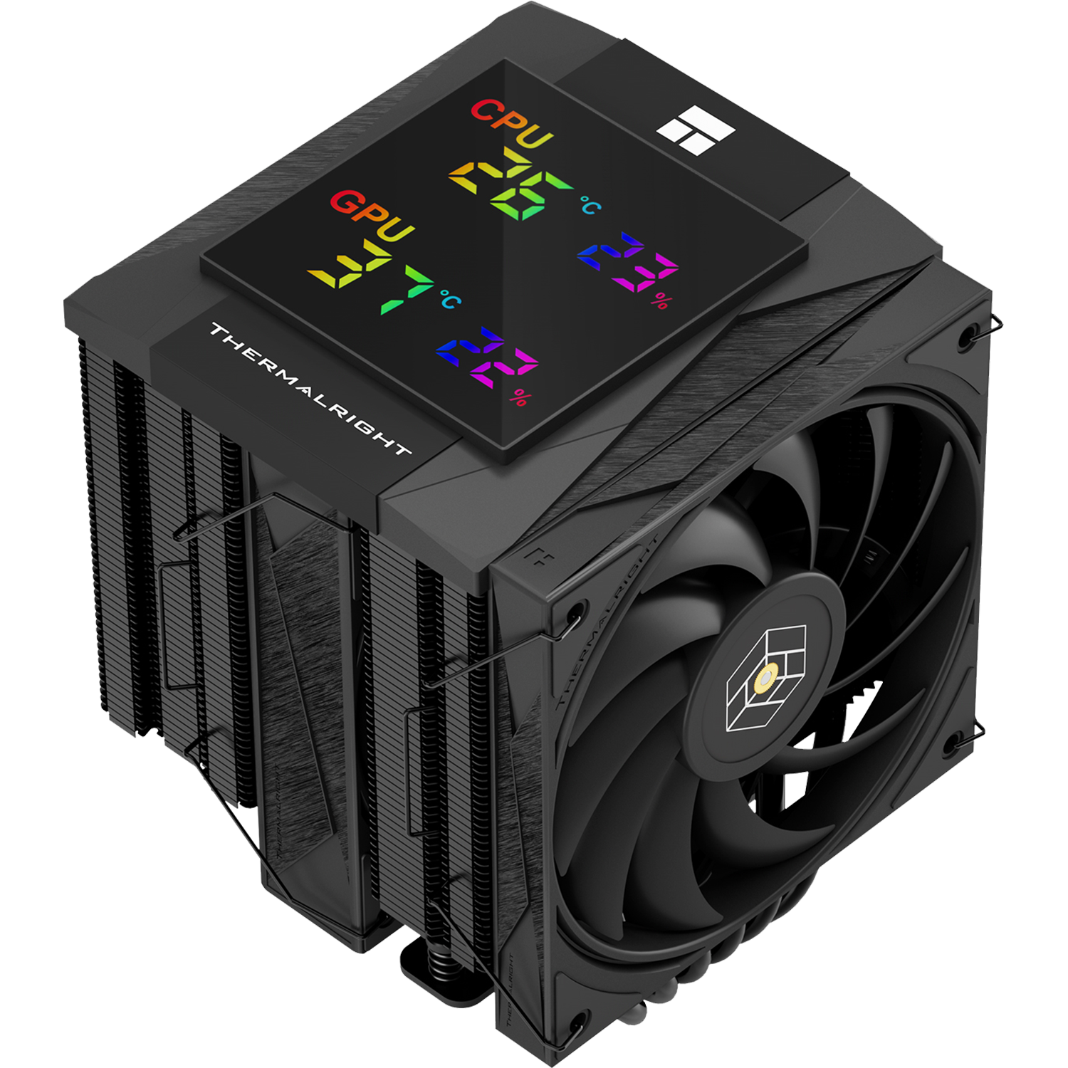 Кулер для процессора / Thermalright RK120-DG-BL / Кулер для процессора/ CPU Cooler Thermalright Royal Knight 120 Digital Black (4-pin PWM, LED temp., 162mm, Ni/Cu, 6x6mm, 2x120mm, 80.45CFM/56.36CFM, 29.4dBA/28.4dBA, 2150RPM/1900RPM, S 1200, 1700, 1851, 115X, 2011, 2066, AM4, AM5, black)
