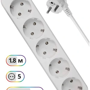 Сетевой удлинитель Defender E518 1.8м (5 розеток) белый (пакет ПЭ)