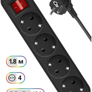Сетевой удлинитель Defender G418 1.8м (4 розетки) черный (коробка)