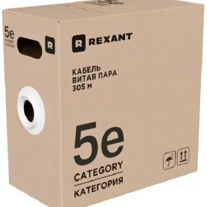 Кабель информационный Rexant 02-0004-R кат.5E U/UTP 4 пары 24AWG нг(А)-HF внутренний 305м серый