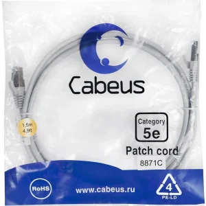 Патч-корд Cabeus PC-FTP-RJ45-CAT.5E-1.5M-LSZH F/UTP RJ-45 вил.-вилка RJ-45 кат.5E 1.5м серый LSZH