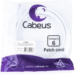 Патч-корд Cabeus PC-UTP-RJ45-CAT.6-3M-WH-LSZH U/UTP RJ-45 вил.-вилка RJ-45 кат.6 3м белый LSZH