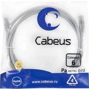 Патч-корд Cabeus PC-UTP-RJ45-CAT.6-2M-LSZH U/UTP RJ-45 вил.-вилка RJ-45 кат.6 2м серый LSZH