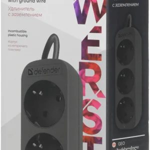 Сетевой удлинитель Defender M330 3м (3 розетки) черный (коробка)