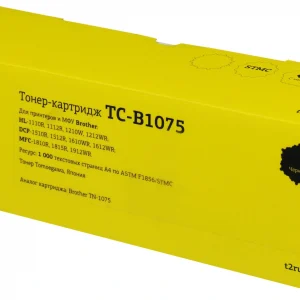 Картридж лазерный T2 TC-B1075 TN-1075 черный (1000стр.) для Brother Brother HL-1110R, HL-1112R, HL-1210WR, HL-1212WR; Brother DCP-1510R, DCP-1512R, DCP-1610WR, DCP-1612WR; Brother MFC-1810R, MFC-1815R, MFC-1912WR.