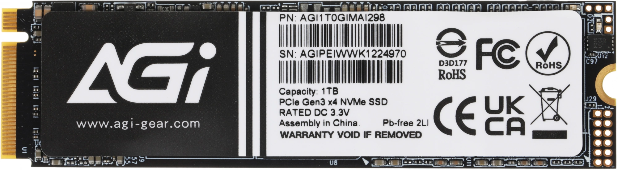Накопитель SSD AGi PCIe 3.0 x4 1TB AGI1T0GIMAI298-CB AI298 M.2 2280