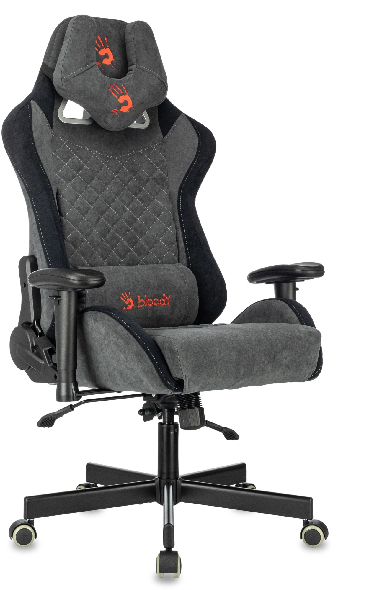 Кресло игровое A4Tech Bloody GC-580 серый/черный искусственная замша с подголов. крестов.