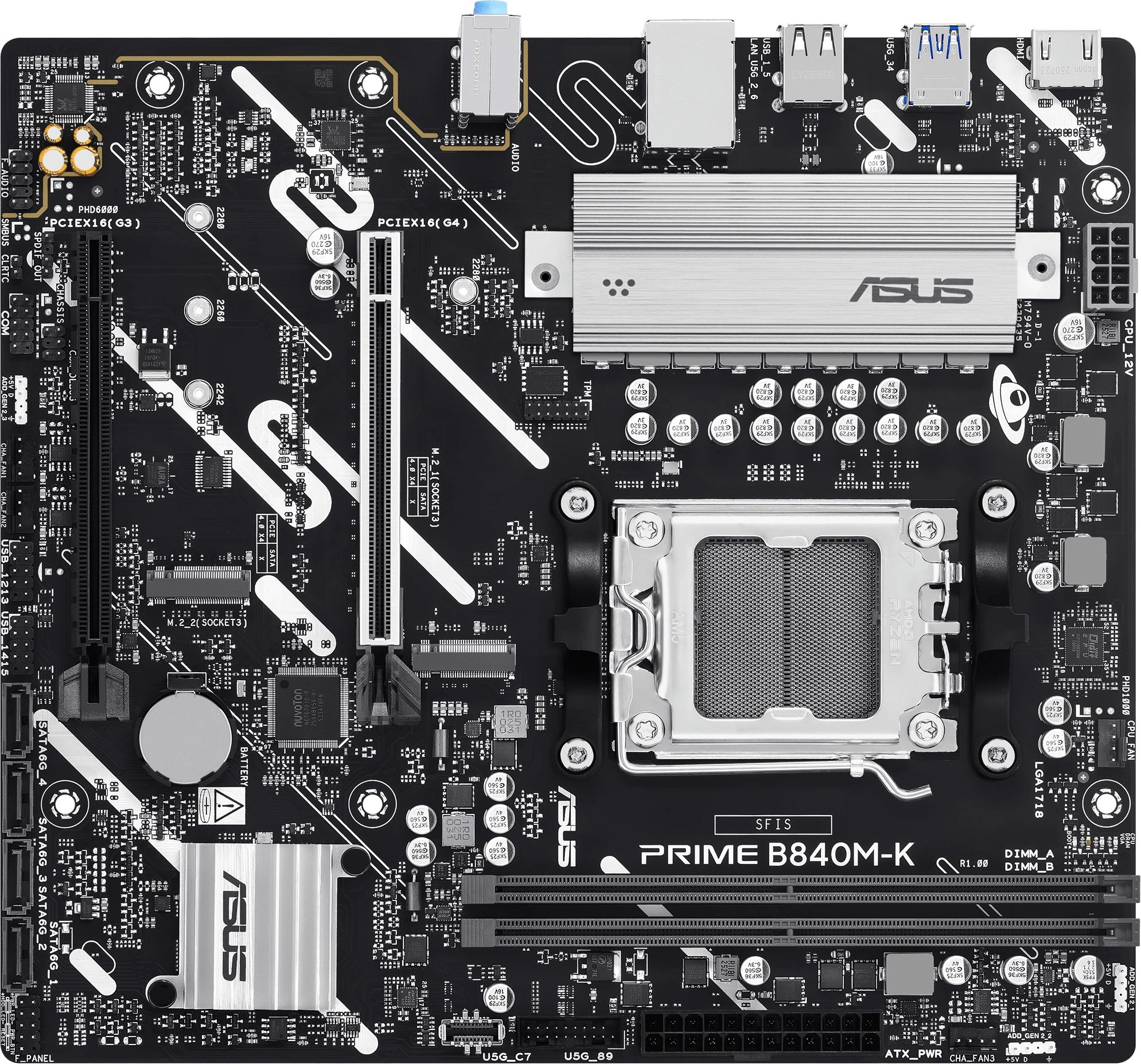 Материнская плата Asus PRIME B840M-K Socket AM5 AMD B840 2xDDR5 mATX AC`97 8ch(7.1) 2.5Gg RAID+HDMI