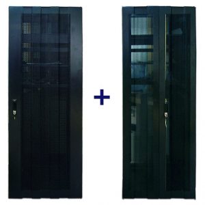 Двери TWT (TWT-CBB-DR22-6x-S-P1) 22U, 600 мм, черный, передняя - перф, задняя - распашная перф