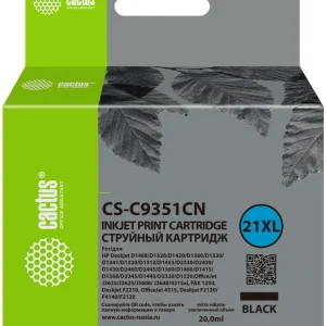 Картридж струйный Cactus CS-C9351CN черный (475стр.) (20мл) для HP D1468/D1520/D1420/D1560/D1530/D1341/D1320/D1312/D1455/D2330/D2430/D1430/D2460/D2445/D1360/D1460/D1415/D1568/D2345/D1445/D2320/D1330;OfficeJet J3635/J3625/J3608/ J3640/4315xi, FAX 1250, Deskjet F2210, OfficeJet 4315, Deskjet F2120/F4140/F2120/F3
