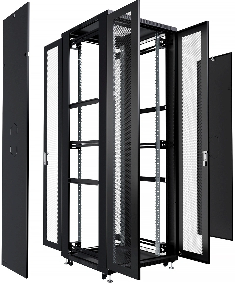 Шкаф серверный Cabeus (ND-05C-42U80/120-BK) напольный 42U 800x1200мм пер.дв.перфор.2ств. задн.дв.перфор.2-хст. 800кг черный 1102мм 2055мм IP20 сталь