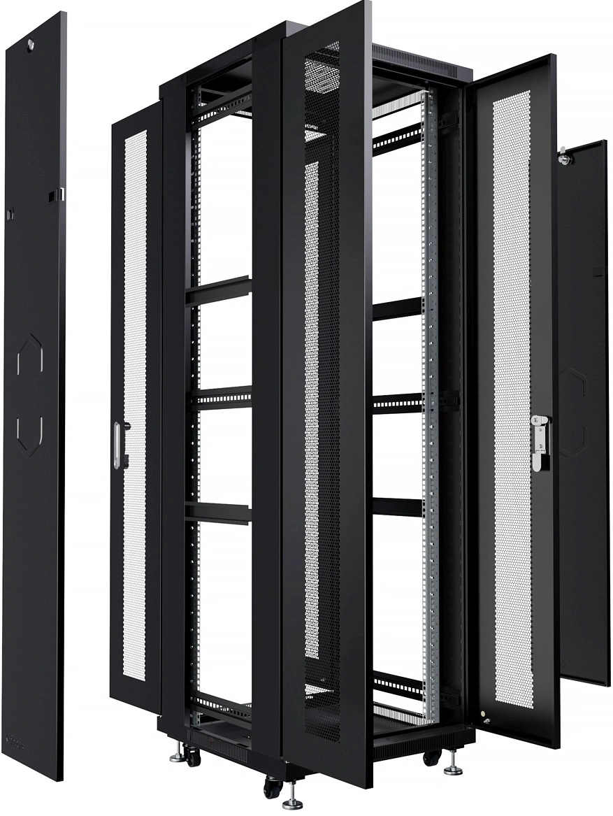 Шкаф серверный Cabeus (ND-05C-42U60/120-BK) напольный 42U 800x1200мм пер.дв.перфор.2ств. задн.дв.перфор.2-хст. 800кг черный 1100мм 2055мм IP20 сталь