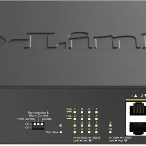 Коммутатор D-Link DGS-1010P/B1A 8x1Гбит/с 2SFP 8PoE 8PoE+ 125W неуправляемый