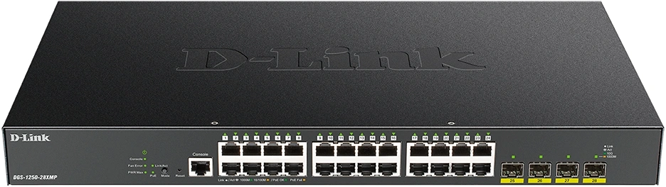 Коммутатор D-Link DGS-1250-28XMP/RU/A1A 24x1Гбит/с 4SFP+ 24PoE 370W управляемый