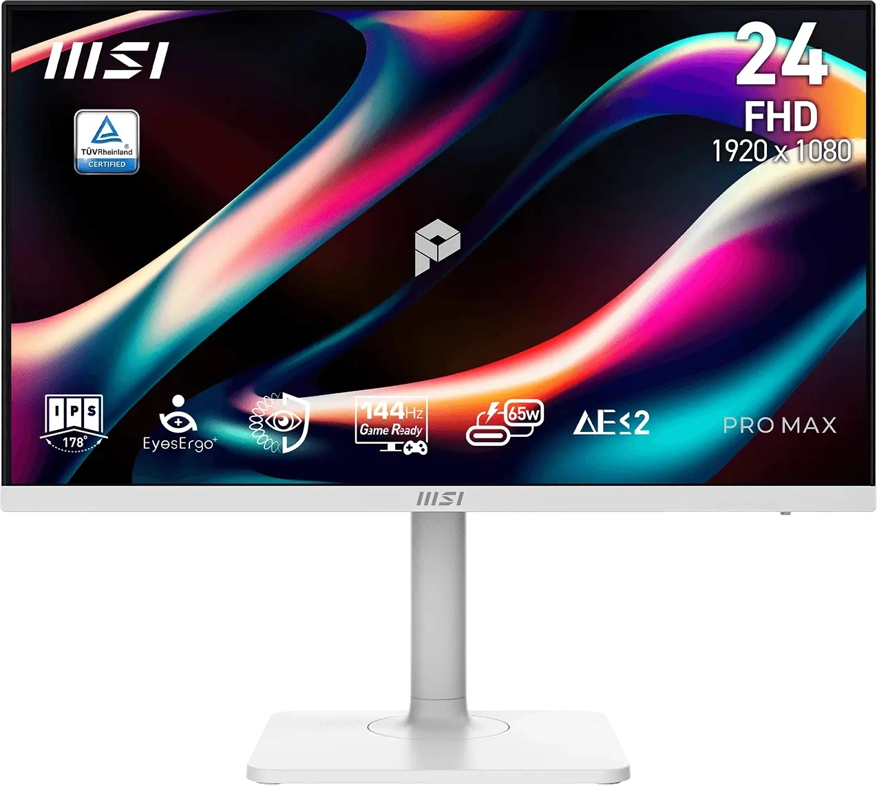 Монитор MSI 23.8" Pro MAX MAX 241PHW E14 белый IPS LED 4ms 16:9 HDMI матовая HAS Piv 1500:1 300cd 178гр/178гр 1920x1080 144Hz VGA DP FHD USB 3.3кг