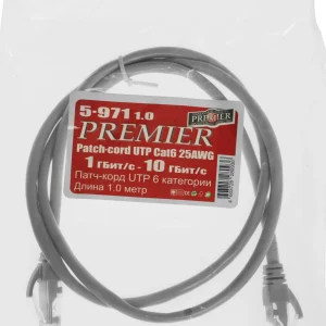 Патч-корд Premier 10Гбит/с UTP 4 пары cat.6 CCA 1м серый RJ-45 (m)-RJ-45 (m) (5-971 1.0)