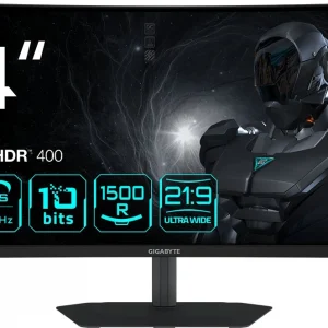Монитор Gigabyte 34" G34WQC2 EK черный VA LED 21:9 HDMI M/M матовая HAS Piv 4000:1 450cd 178гр/178гр 3440x1440 200Hz FreeSync Premium DP 4K 7.36кг