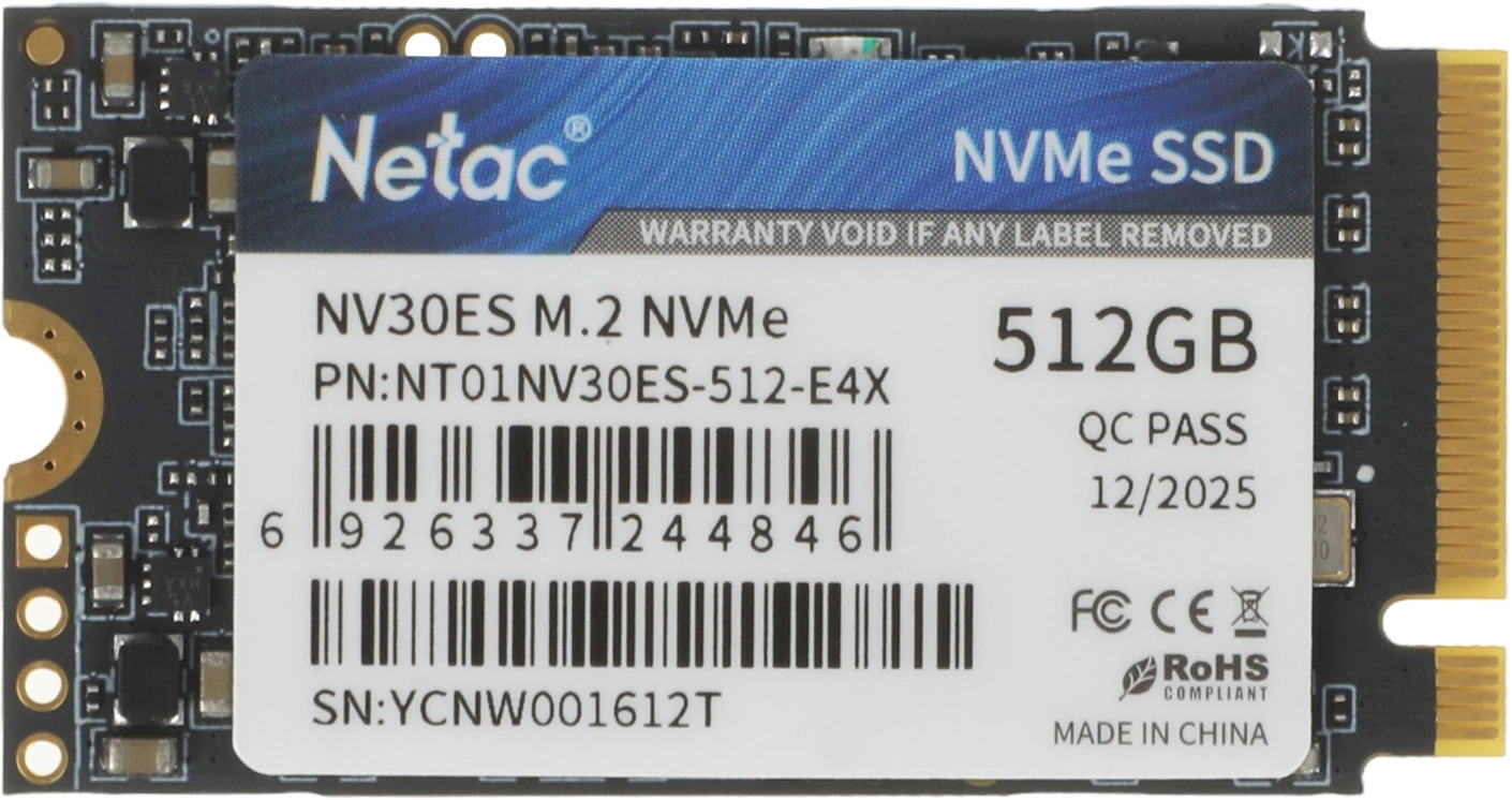 Накопитель SSD Netac PCIe 3.0 x4 512GB NT01NV30ES-512-E4X NV30ES M.2 2242