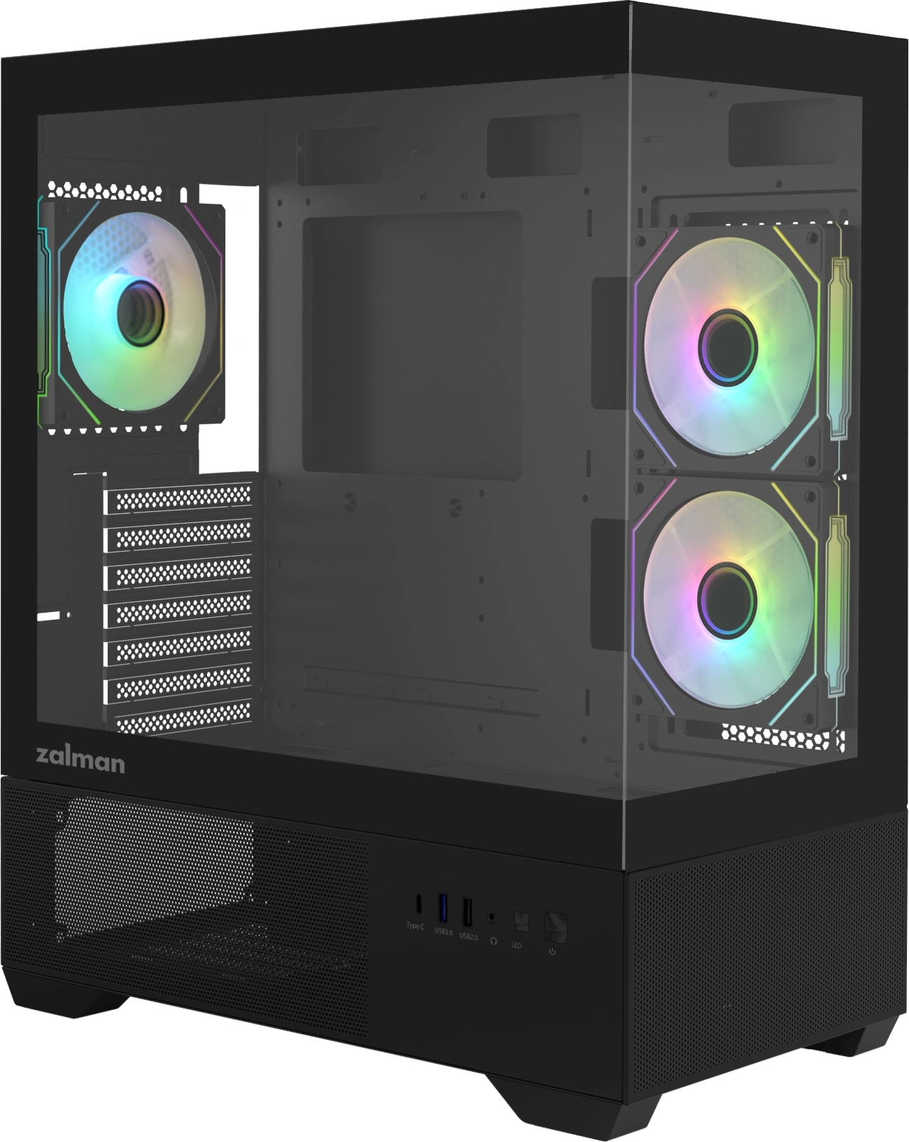 ZALMAN CHRONIX V2, ATX, BLACK, WINDOW, 1xCombo (3.5’’ or 2.5’’), 1x3.5’’HDD, 2x2.5’’SSD, 1xUSB2.0, 1xUSB3.0, 1xUSB Type-C, SIDE 2x120mm ARGB, REAR 1x120mm ARGB