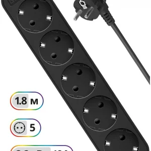 Сетевой удлинитель Defender M518 1.8м (5 розеток) черный (коробка)