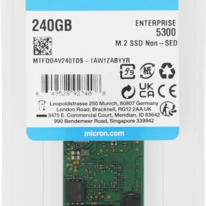 Micron 5300PRO 240GB SATA M.2(22x80mm) 3D TLC R540/W310MB/s MTTF 3М 67000/40000 IOPS 657TBW SSD Enterprise Solid State Drive, 1 year, OEM