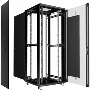 Шкаф серверный Cabeus (SH-05C-42U80/100-BK) напольный 42U 800x1000мм пер.дв.стекл металл 800кг черный 900мм 2055мм IP20 сталь