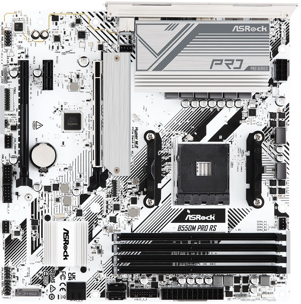 Материнская плата Asrock B550M Pro RS Soc-AM4 AMD B550 4xDDR4 mATX AC`97 8ch(7.1) 2.5Gg RAID+HDMI+DP
