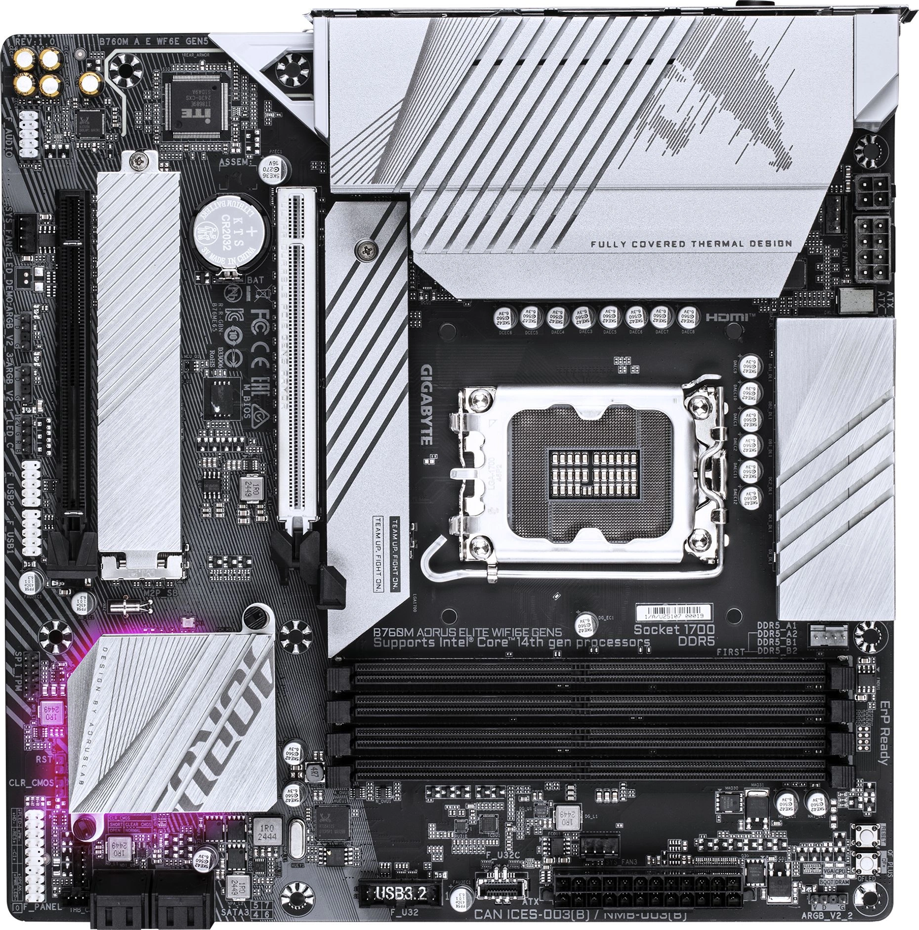 Материнская плата Gigabyte B760M AORUS ELITE WIFI6E GEN5 Soc-1700 Intel B760 4xDDR5 mATX AC`97 8ch(7.1) 2.5Gg RAID+HDMI+DP