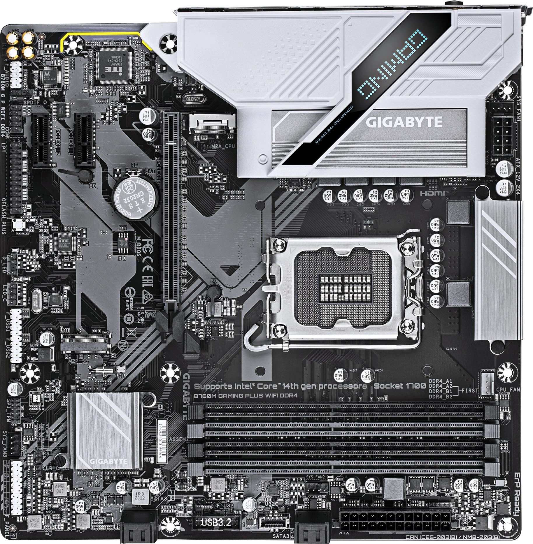 Материнская плата Gigabyte B760M GAMING PLUS WIFI DDR4 Soc-1700 Intel B760 4xDDR4 mATX AC`97 8ch(7.1) GbLAN RAID+HDMI+DP