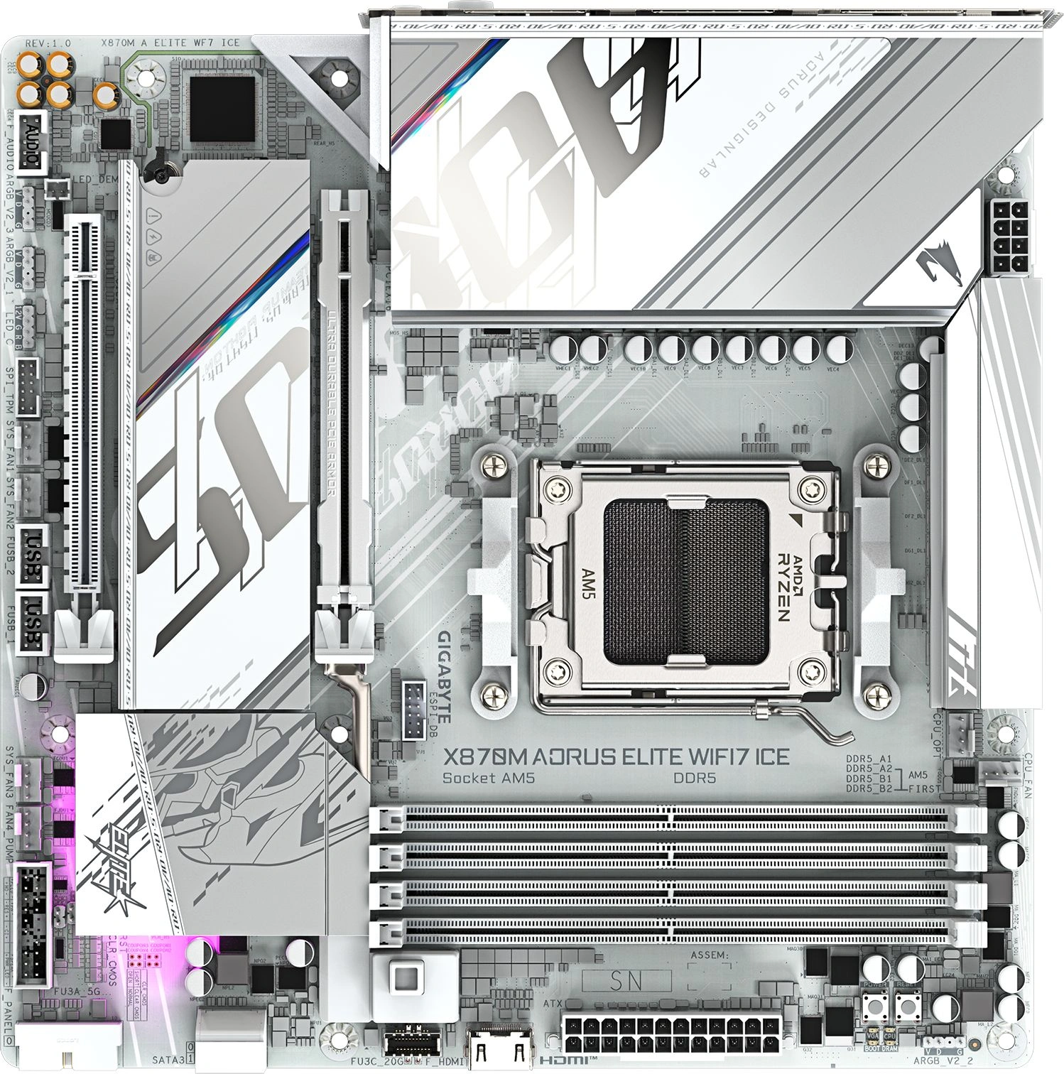 Материнская плата Gigabyte X870M AORUS ELITE WIFI7 ICE Socket AM5 AMD X870 4xDDR5 mATX AC`97 8ch(7.1) 2.5Gg RAID+HDMI