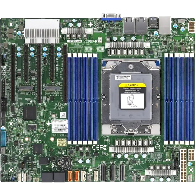 Системная плата / SuperMicro MBD-H13SSL-NT-B (bundle) / Системная плата/ Supermicro MBD-H13SSL-NT-B, ATX, 1xSP5 AMD EPYC 9004/9005, 12x DIMM DDR5 6000 MT/s, AST2600, 8x SATA3, 3x PCIe 5.0 x16 slots, 2x PCIe 5.0 x8 slots, 2x M.2 PCIe 5.0 x4 SATA/NVMe (M-key 2280/22110), 2x 10GBase-T LAN Ports via Broadcom BCM57416