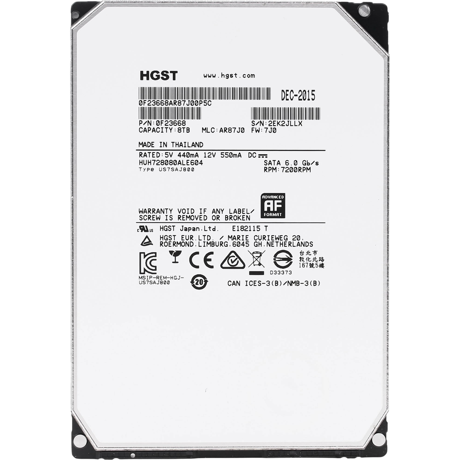 Жесткий диск / WD HUH728080ALE604 / Жесткий диск/ RECERTIFIED HDD HGST SATA Server 8Tb Ultrastar 7200 6Gb/s 128MB 0F23668 1 year warranty RECERTIFIED