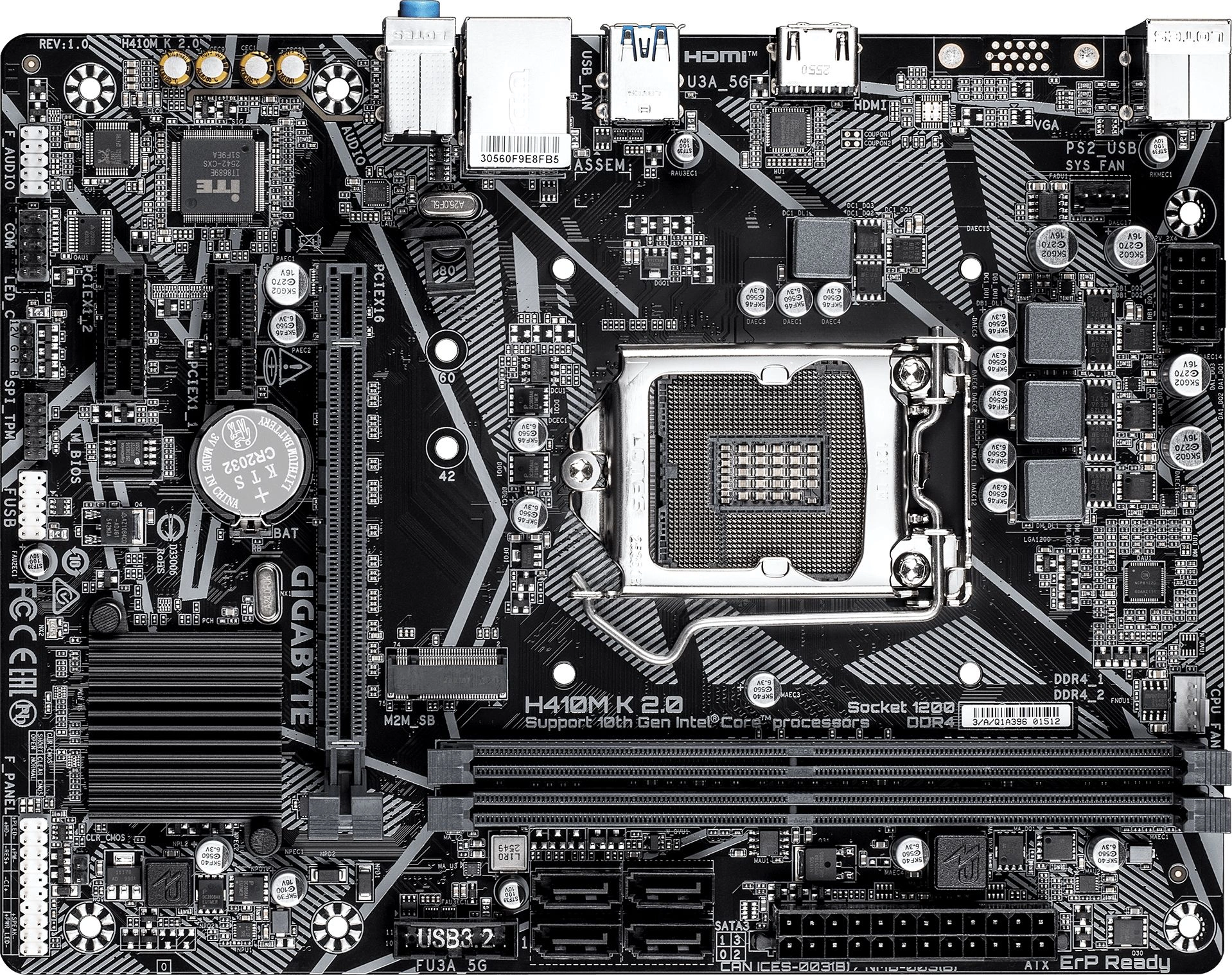 Материнская плата Gigabyte H410M K 2.0 Soc-1200 Intel H410 2xDDR4 mATX AC`97 8ch(7.1) GbLAN+HDMI