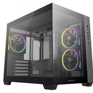 Deepcool CG330 3F без БП, боковое окно (панорама), 3x120mm ARGB PWM вентилятора, черный, mATX