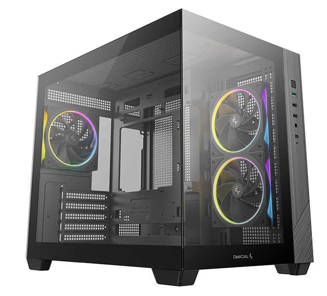 Deepcool CG330 3F без БП, боковое окно (панорама), 3x120mm ARGB PWM вентилятора, черный, mATX