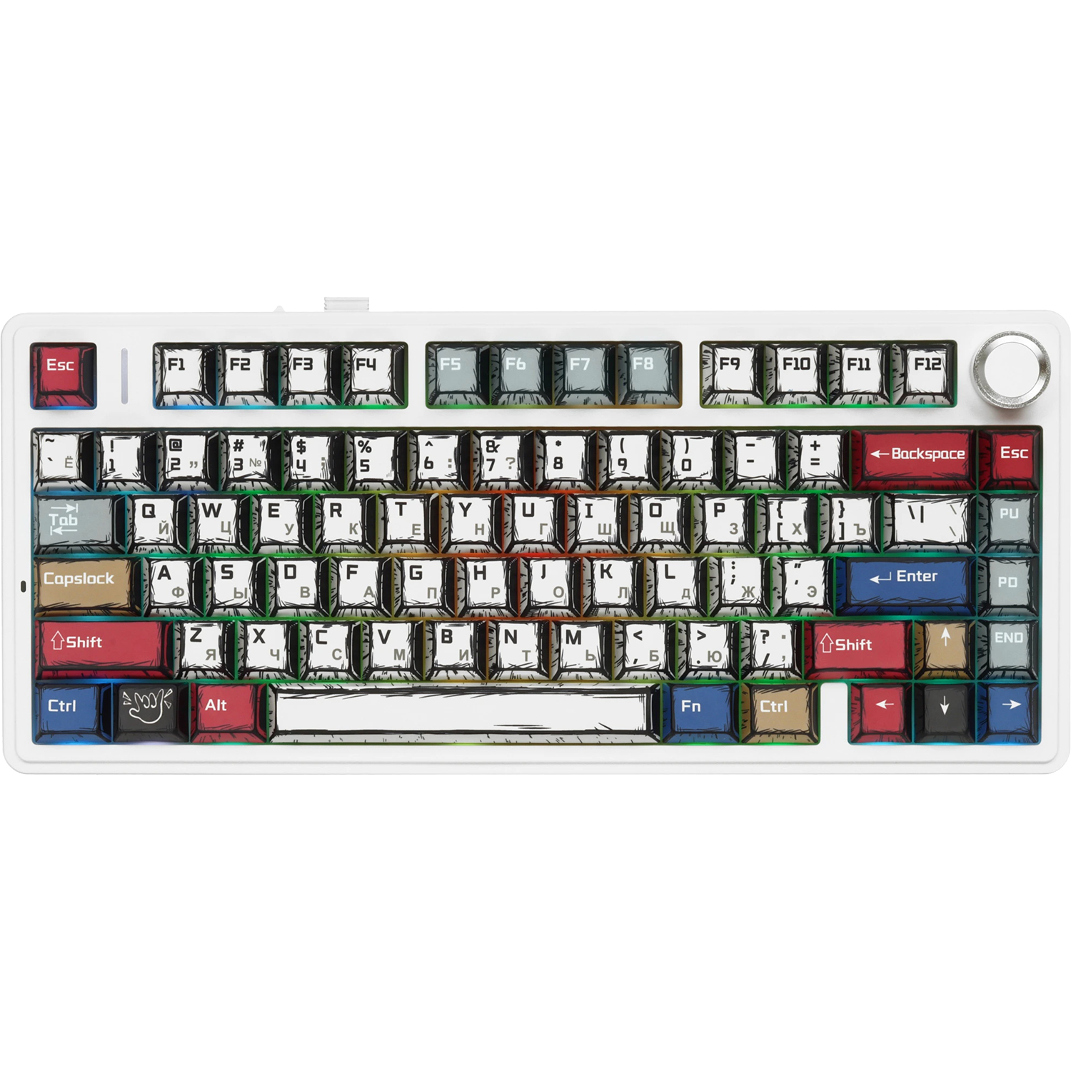 Игровая клавиатура / AULA F75 (6978080501578) / Игровая клавиатура/ Беспроводная механическая клавиатура AULA F75 Comic Keycap зеленые Reaper свитчи (Bluetooth, 2.4 Гц)