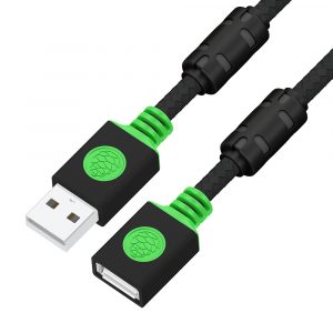 Удлинитель / GreenConnect GCR-57662 / GCR PRO Удлинитель PROF 5.0m USB 2.0 AM/AF, в оплетке текстиль (черный), ферритовые кольца, 28/24 AWG, медь, экран фольга+оплетка