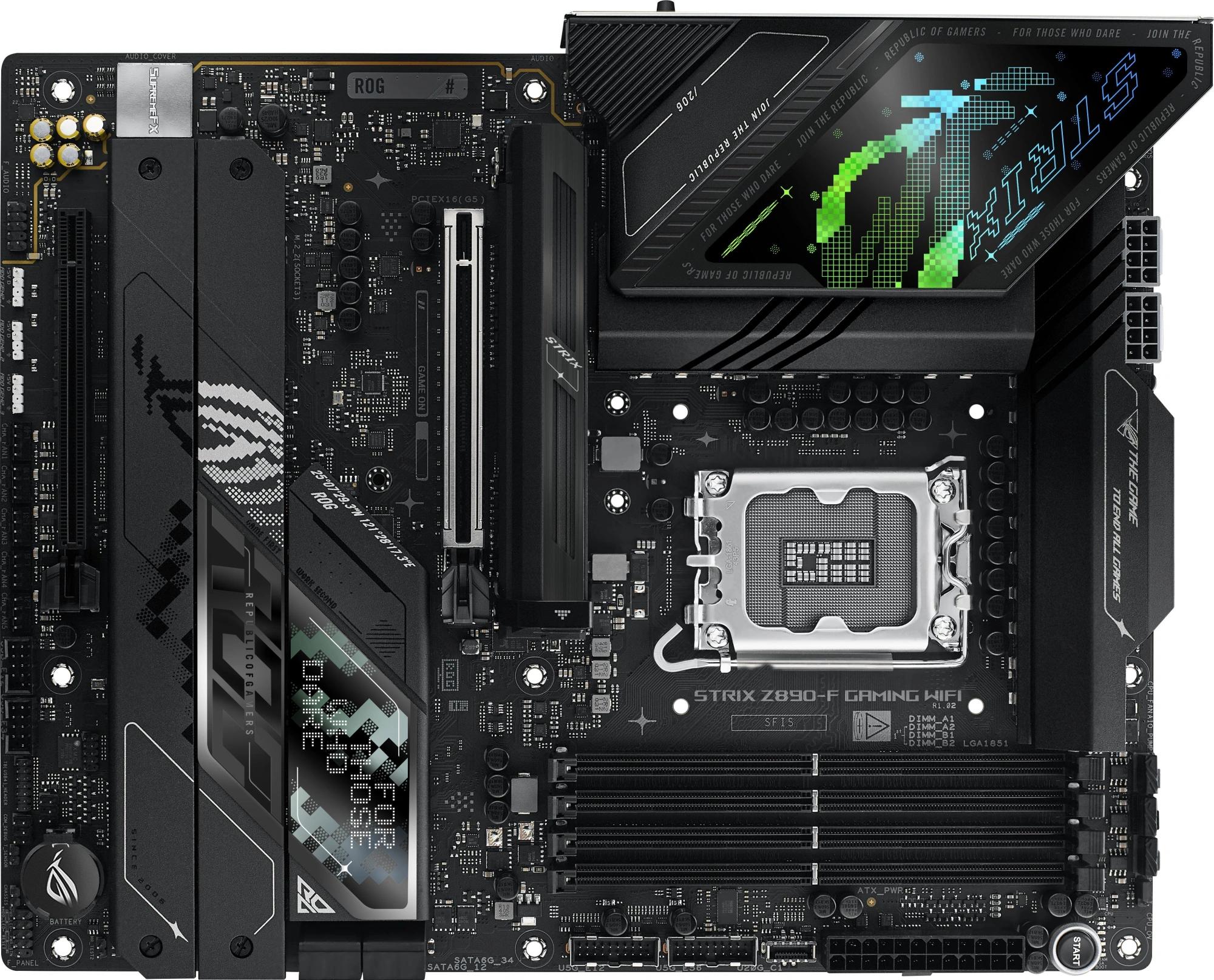 ASUS ROG STRIX Z890-F GAMING WIFI, LGA1851, Z890, 4*DDR5, 4*SATA, 5*M.2, 8*USB 3.2, 2*Type-C, 2*PCIx16, 2*Thunderbolt™ 4, HDMI+DP, ATX; 90MB1I40-M0EAY0