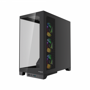 Корпус без блока питания / HSPD F550-TGBK-ARGB / Корпус без блока питания/ Case HSPD F550, Mid Tower, Black, TG, 0.7 SPCC, 4x120mm ARGB ATX, mATX, mITX 185/420/200mm 3x2.5", 3x3.5", 7xPCI 1xUSB-A 3.0, 1xUSB-C 433x245x473mm