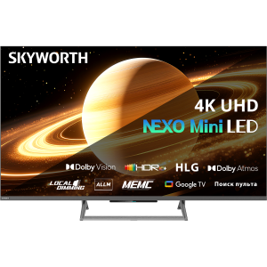 Телевизор ЖК 65`` Skyworth / Skyworth 65X67H / 65", Ultra HD, IPS, Mini-LED, Full Array Local Dimming, 88 зон локального затемнения, Matte Screen, 350Nit, 14001, Google TV, DVB-T2/C/S2, 2.0 ch Sound 15W2 Dolby Atmos, 120Hz HSR, 3 HDMI, 2 USB, Digital Audio Output, LAN, Composite output, CI, Выход для наушников, 1 Pole, безрамочный дизайн, 2026